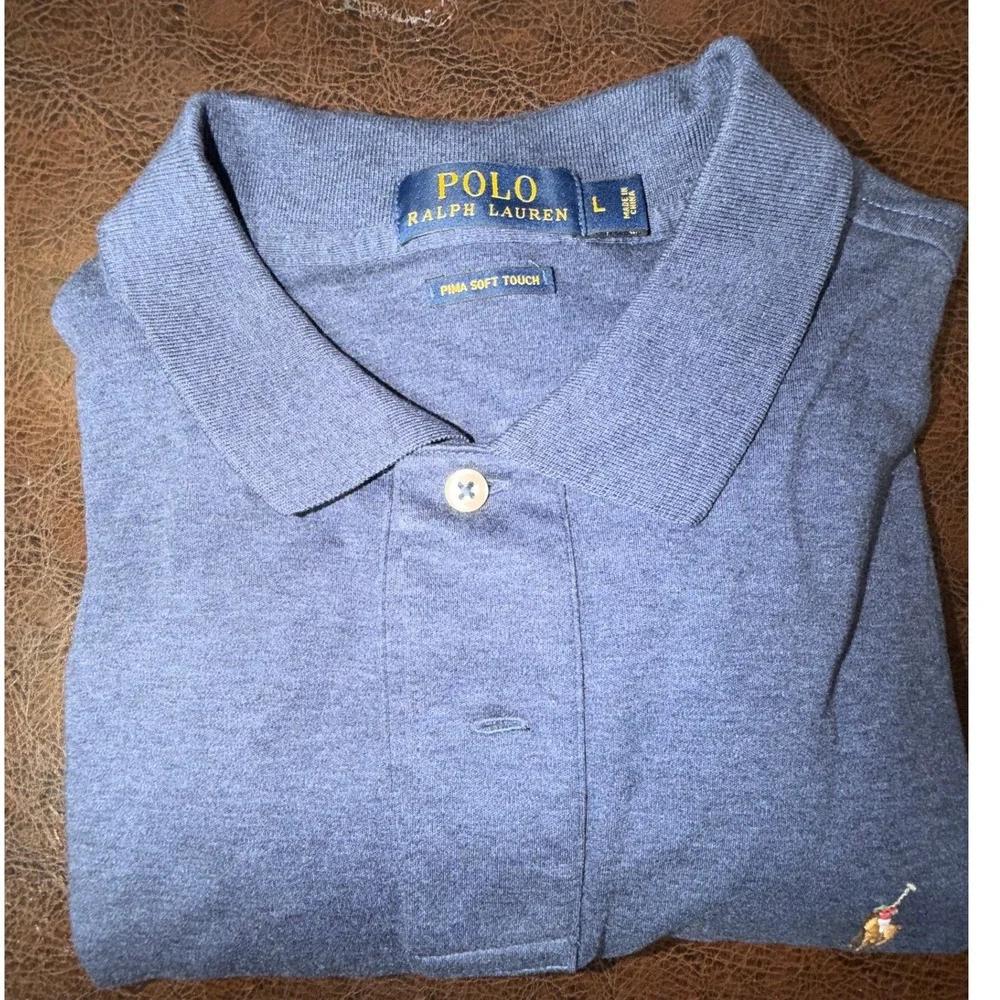 Polo Ralph Lauren Mens Large Blue Heather Pima Soft Touch Cotton Polo Shirt